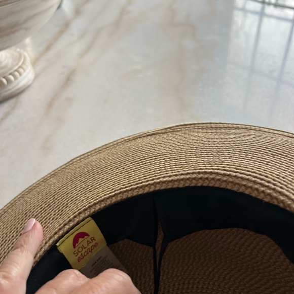 Stylish Tan Wide-Brim Hat woven with black accent. O/S - Picture 3 of 4